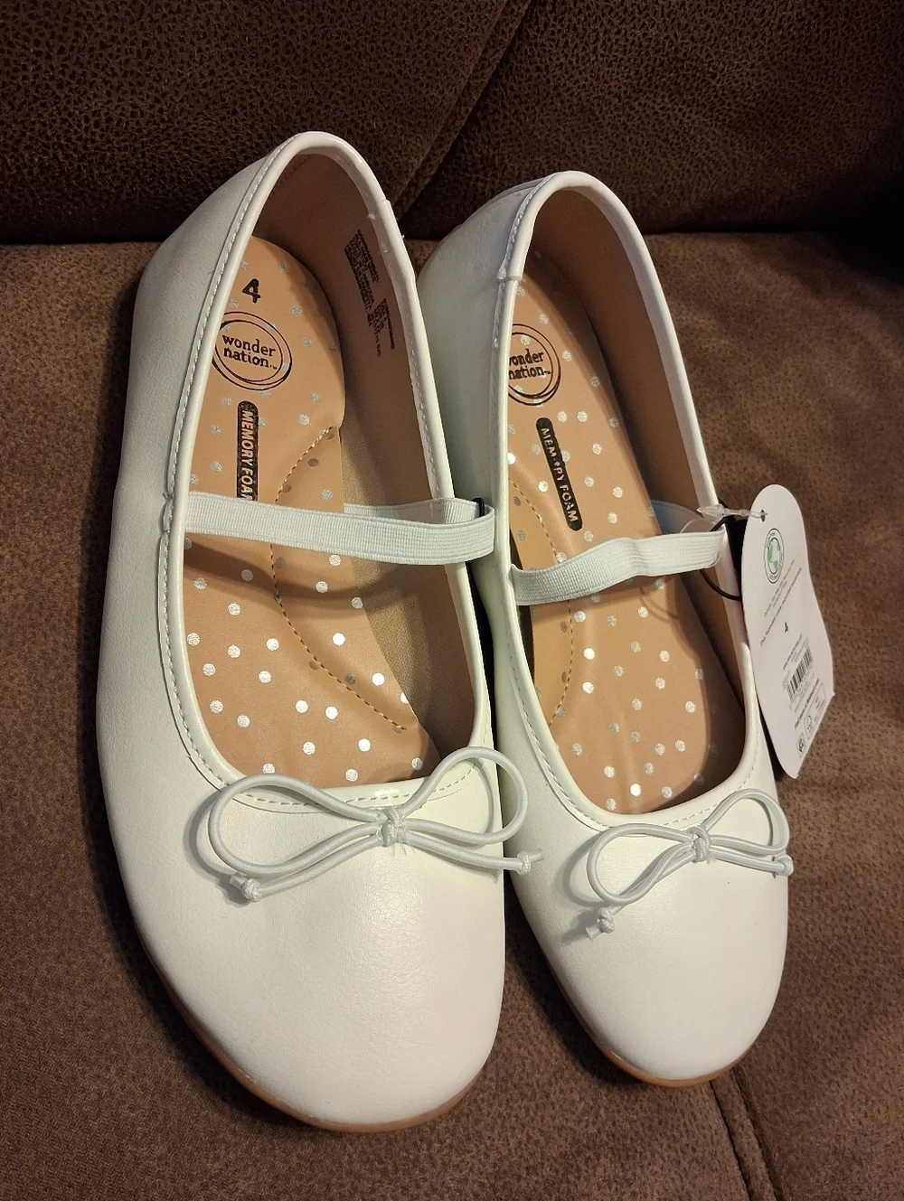 Wonder Nation White Girls' Mary Jane Ballet Flats With Bow Size 4